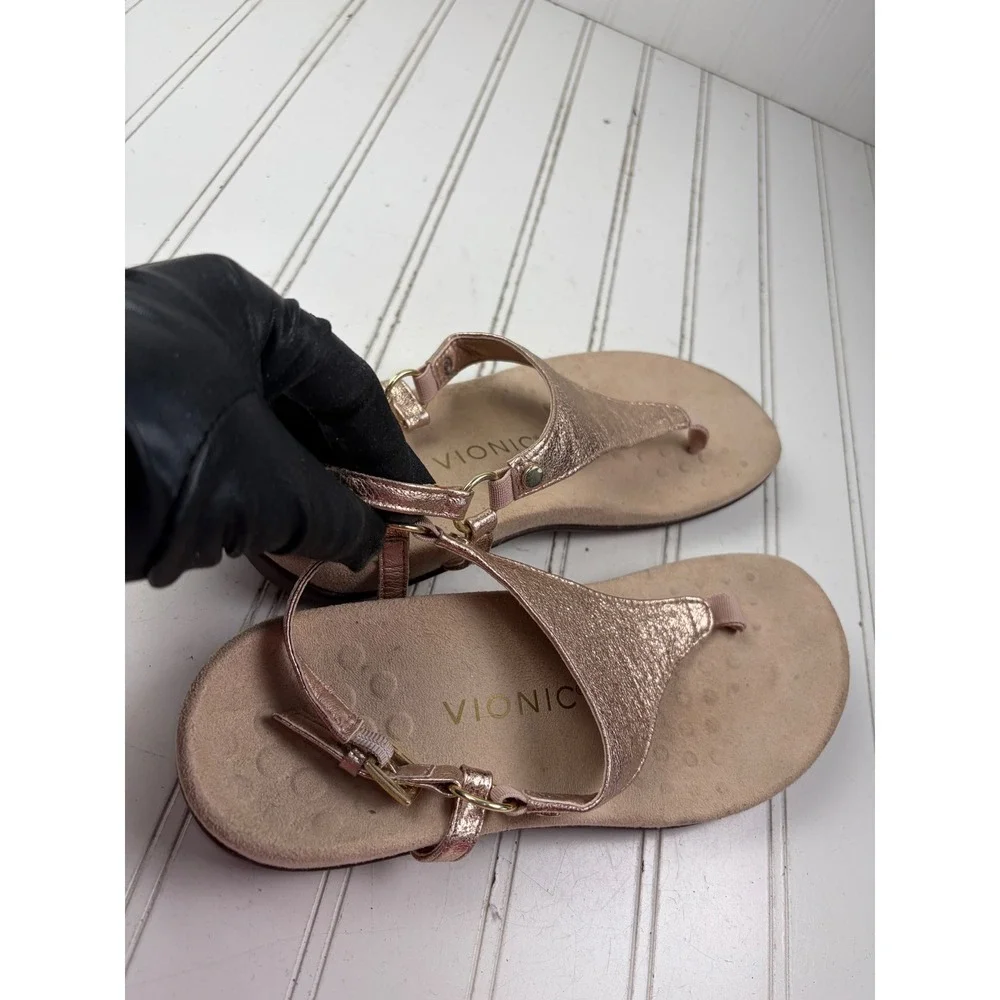 Vionic Kirra Rose Gold Metallic Leather Sandals Women's Size 7